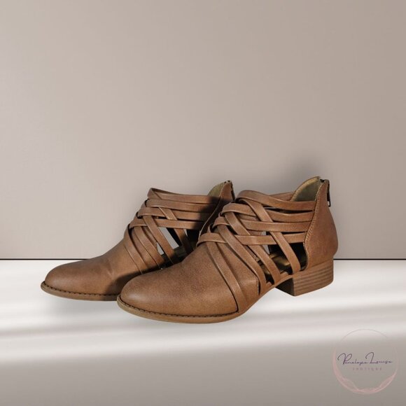City Classified Strappy Cut-Out Ankle Booties – Brown – Size 6.5 - Picture 1 of 7
